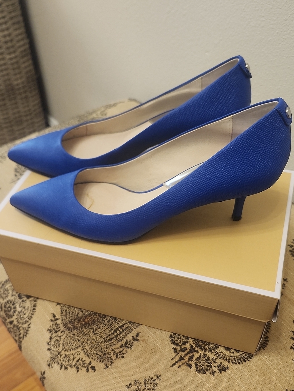 Michael Kors Cobalt Blue Pointed-Toe Kitten Heel Pumps